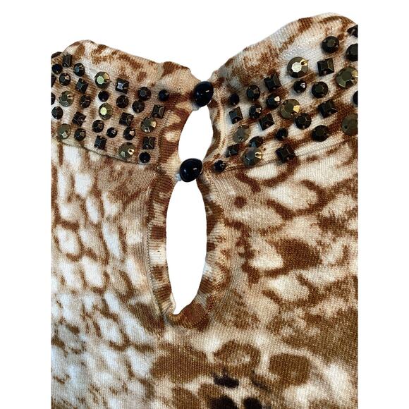 Cache Womens Sleeveless Snakeskin Print Beaded Scoop Neckline Stretchy Blouse M - Picture 4 of 10